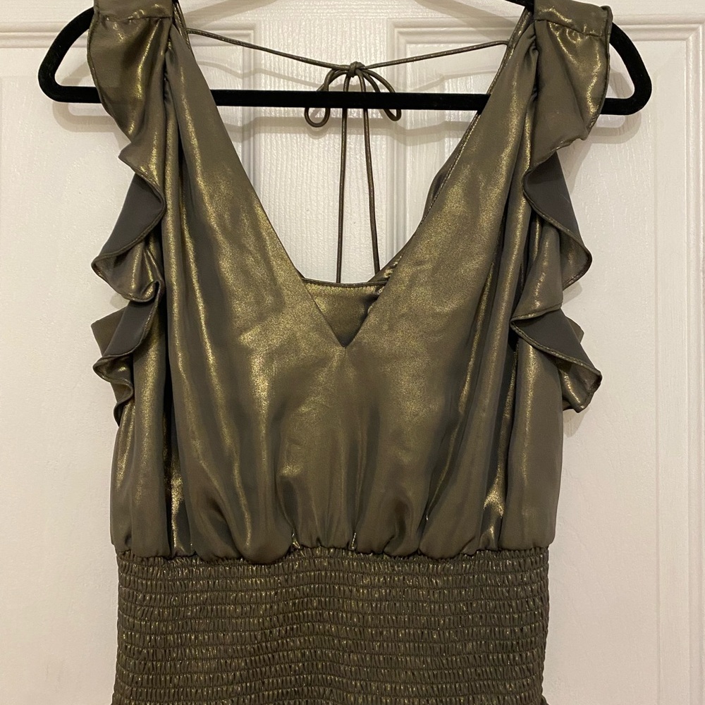Anthropology Metallic Olive Ruffle top